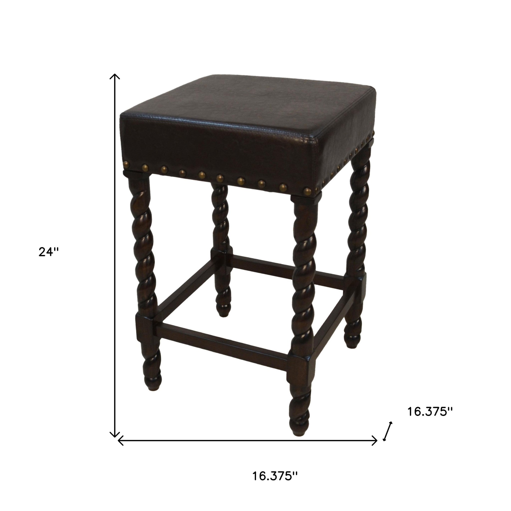 24" Black And Espresso Faux Leather And Fabric And Solid Wood Backless Counter Height Bar Chair