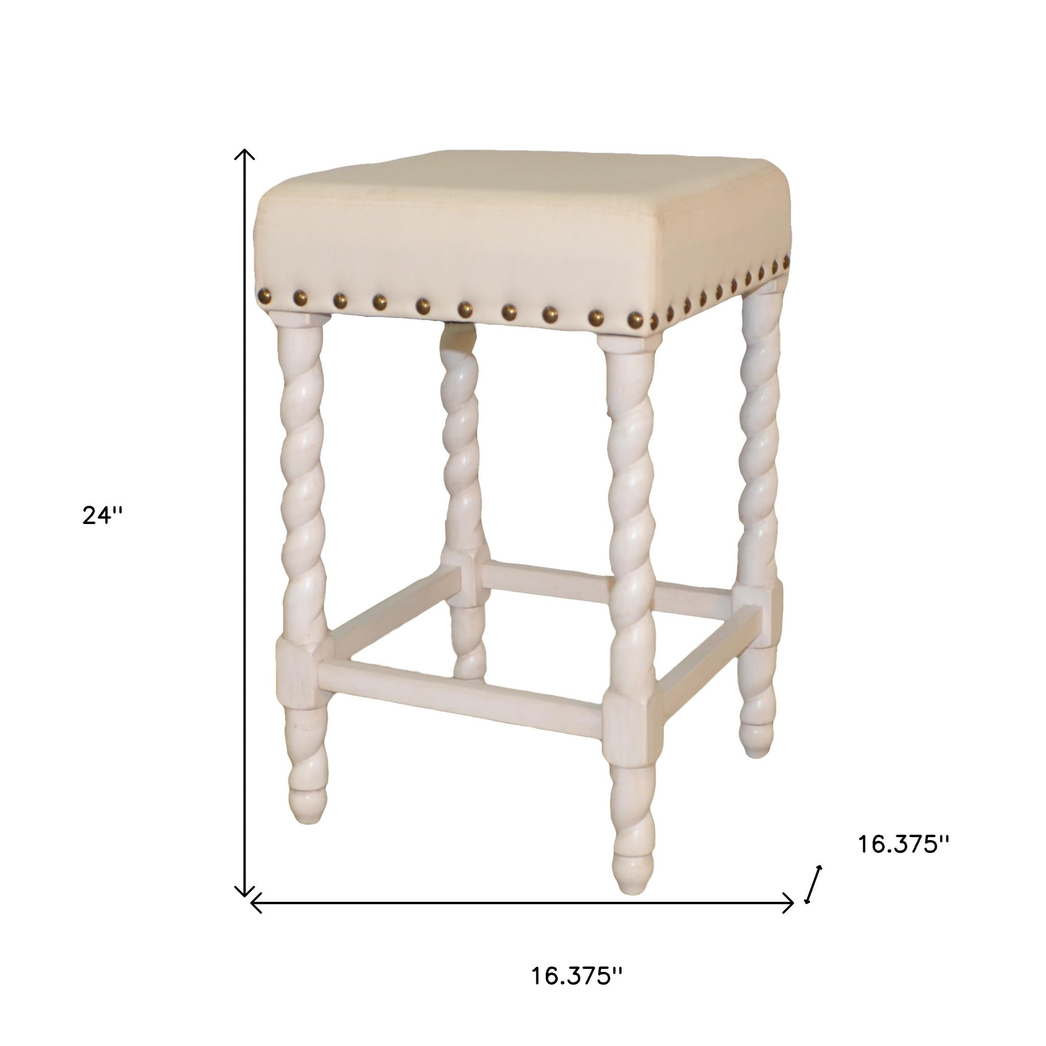 24" Cream And White Solid Wood Backless Counter Height Bar Chair