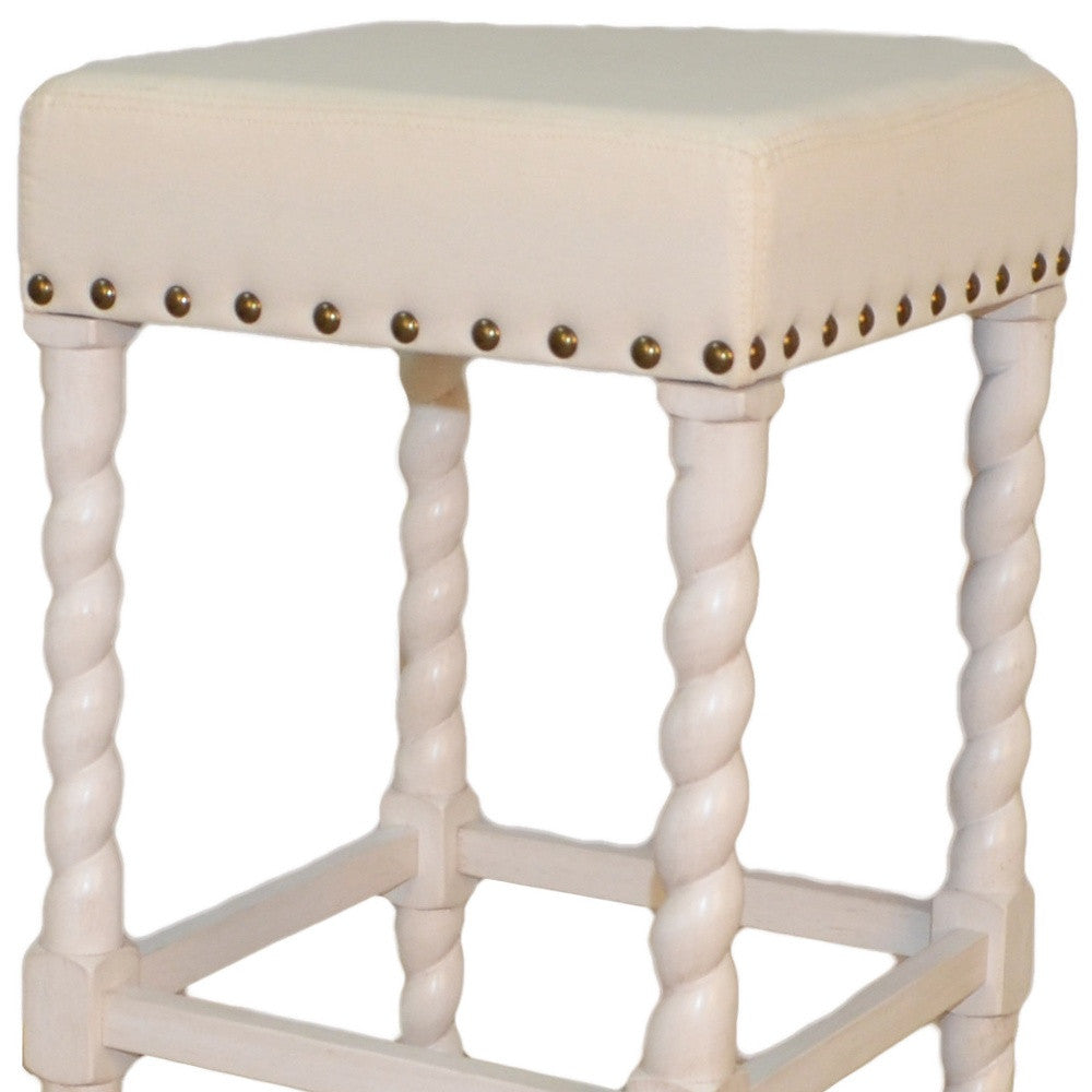 30" Cream And Vanilla Fabric And Solid Wood Backless Bar Height Bar Chair