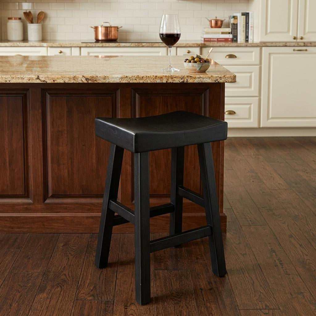 25" Black Solid Wood Backless Counter Height Bar Chair