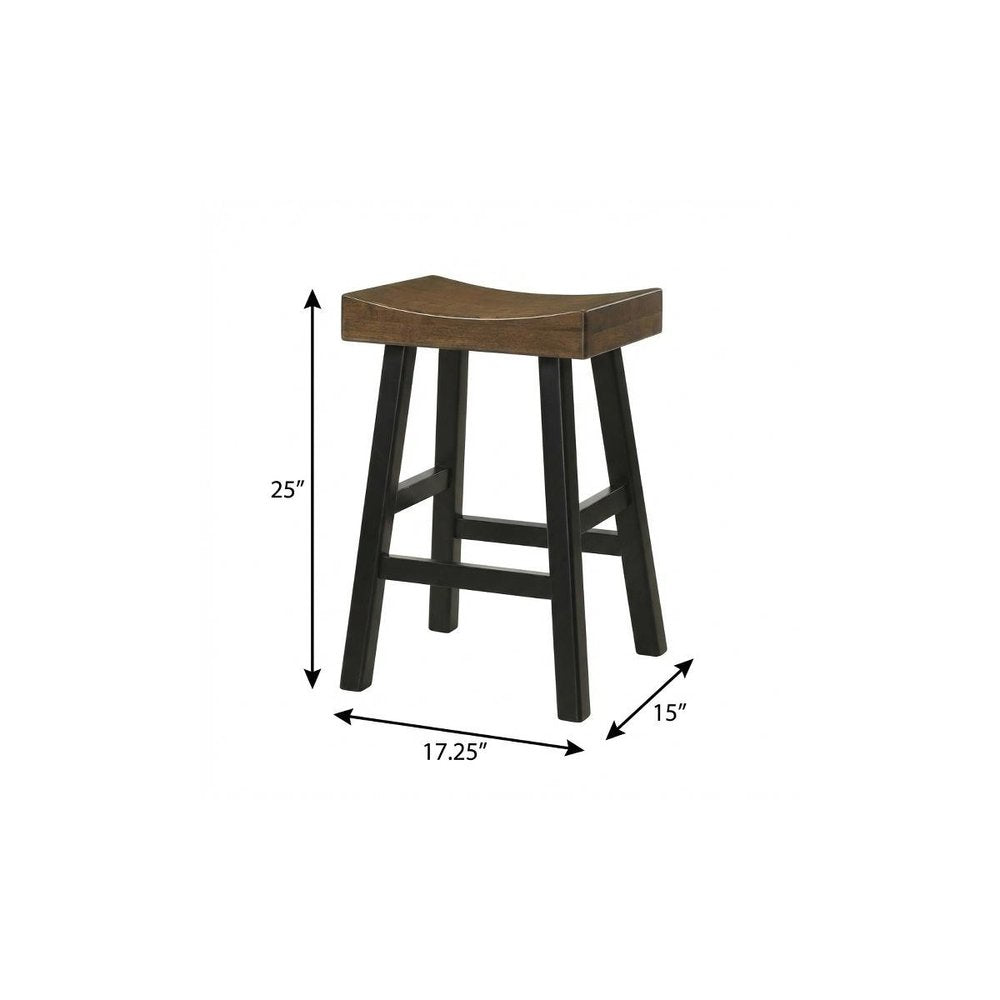 25" Brown And Black Solid Wood Backless Counter Height Bar Chair