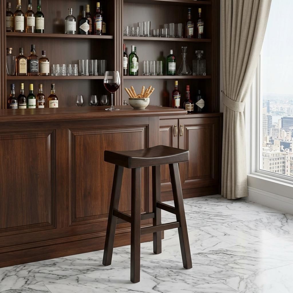 30" Espresso Solid Wood Backless Bar Height Bar Chair
