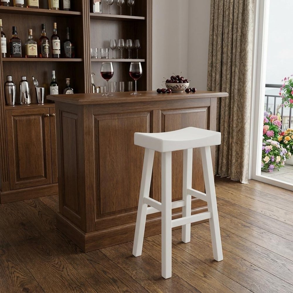 30" White Solid Wood Backless Bar Height Bar Chair