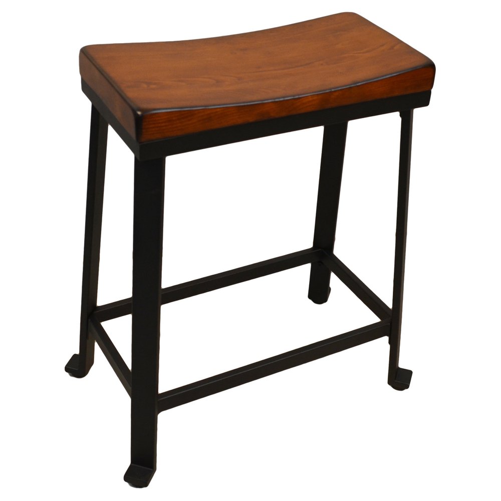 24" Chestnut And Black Solid Wood And Steel Backless Counter Height Bar Chair