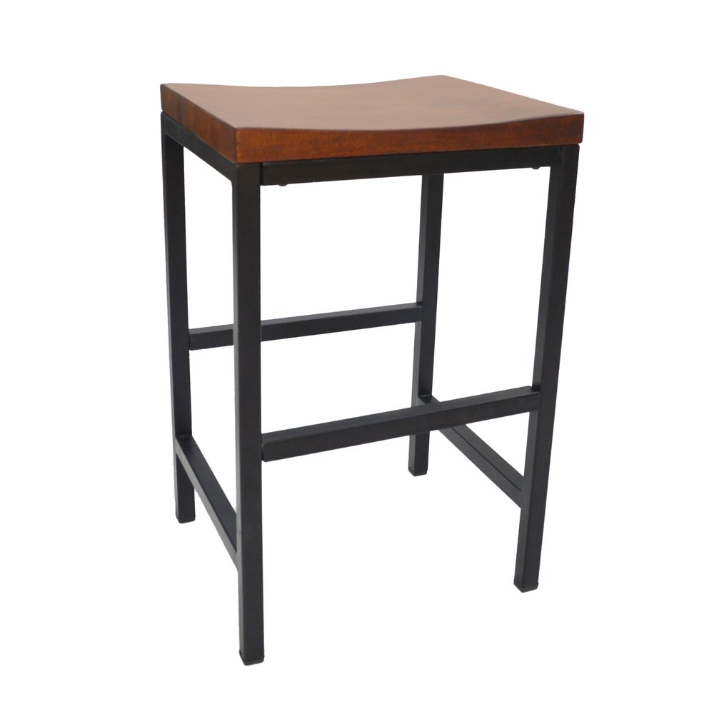 24" Chestnut And Black Solid Wood And Steel Backless Counter Height Bar Chair