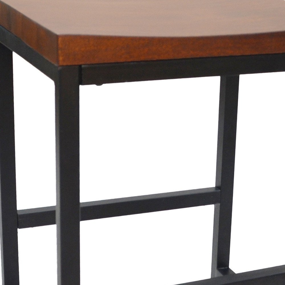 24" Chestnut And Black Solid Wood And Steel Backless Counter Height Bar Chair