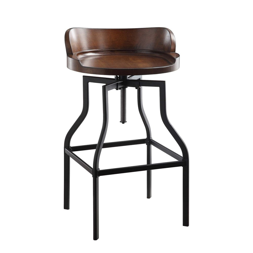 Chestnut And Black Solid Wood And Steel Backless Adjustable Height Swivel Bar Chair