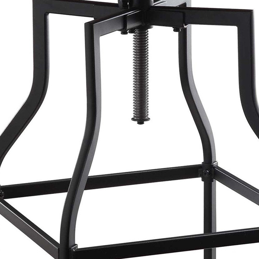 Chestnut And Black Solid Wood And Steel Backless Adjustable Height Swivel Bar Chair