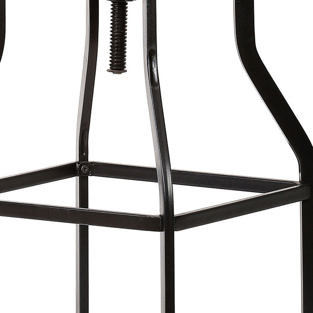 Chestnut And Black Solid Wood And Steel Backless Adjustable Height Swivel Bar Chair