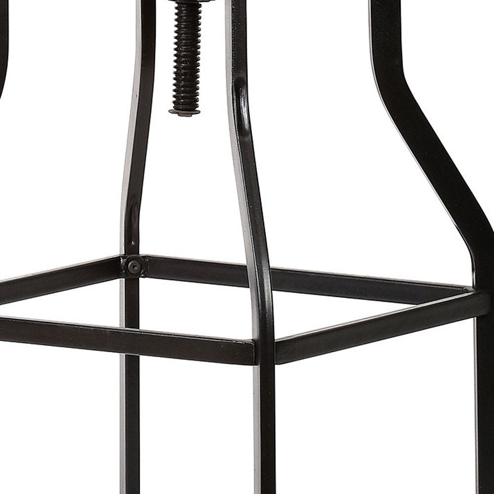 Chestnut And Black Solid Wood And Steel Backless Adjustable Height Swivel Bar Chair