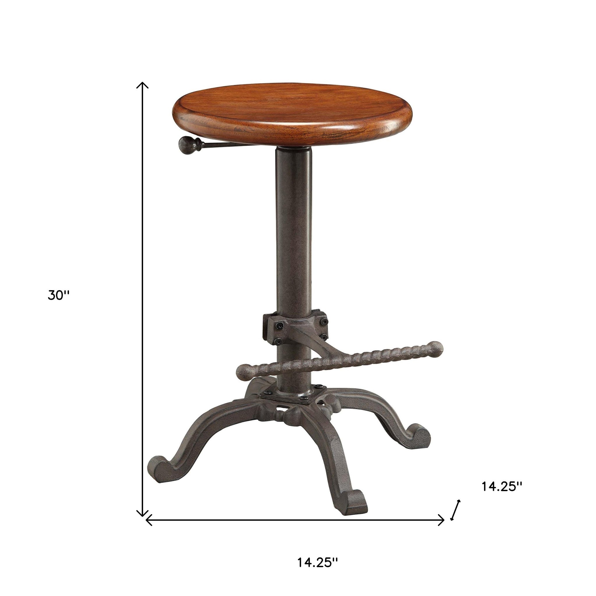Chestnut And Gray Solid Wood And Steel Backless Adjustable Height Swivel Bar Chair