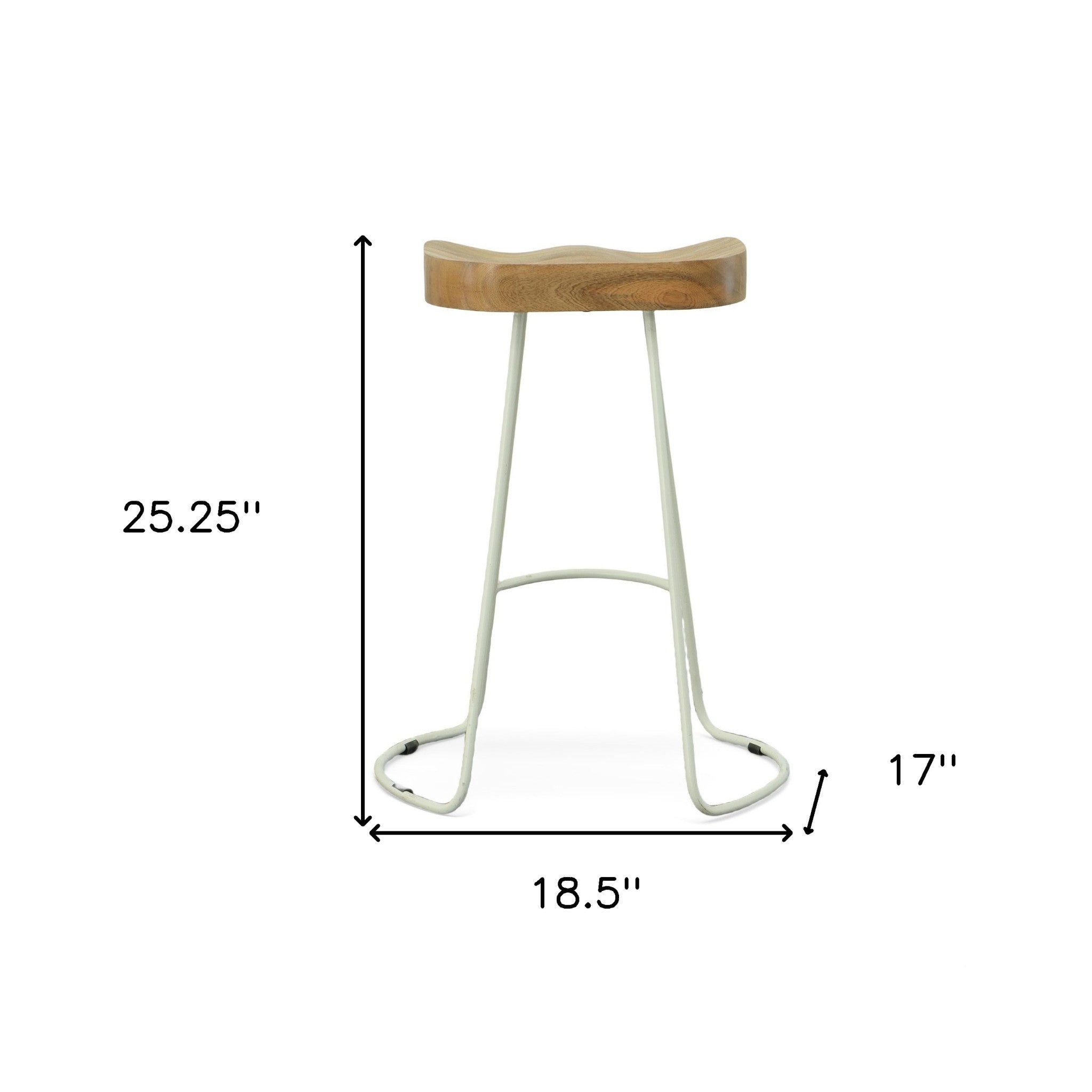 Set of Two 25" Natural And White Steel Backless Counter Height Bar Chairs