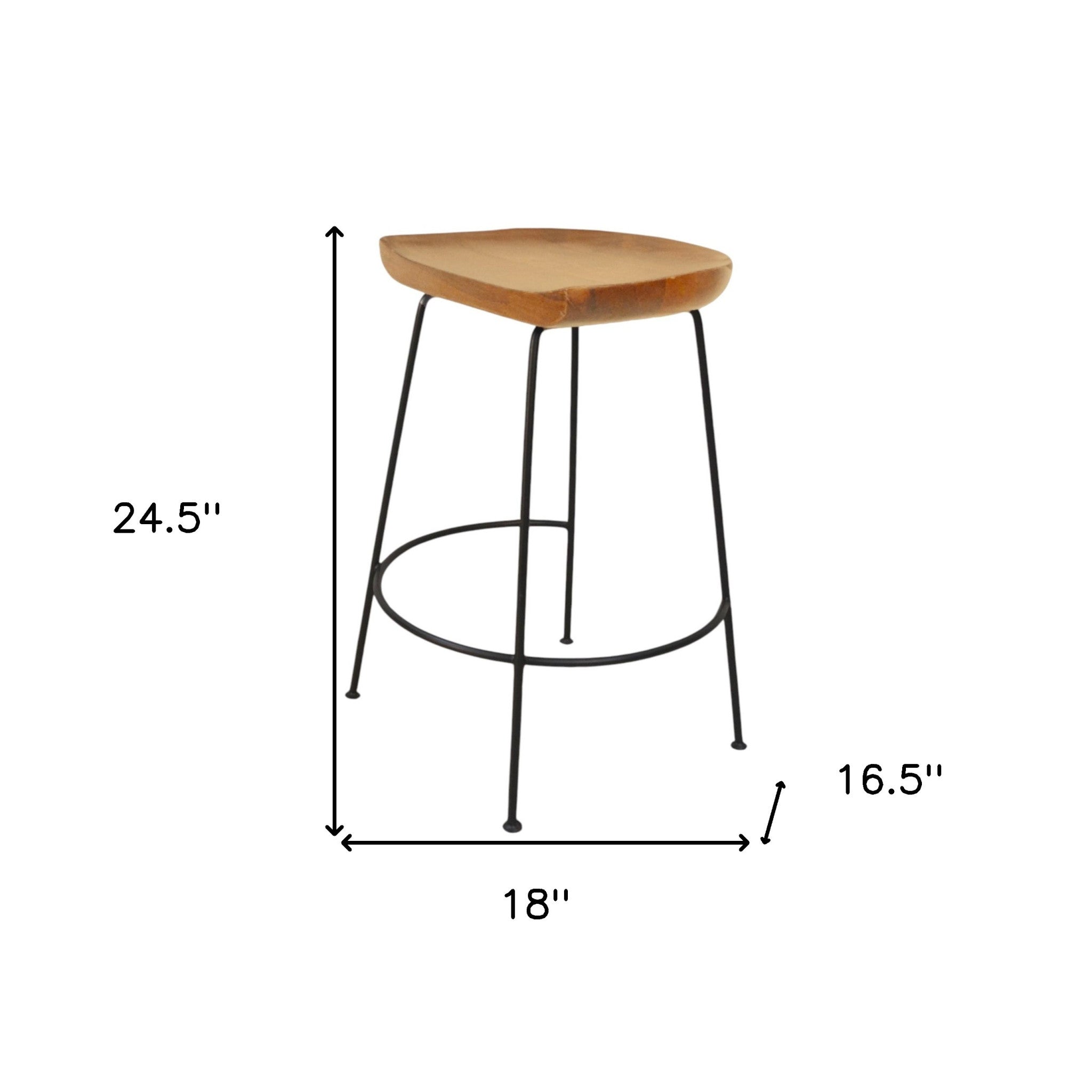 Set of Two 25" Natural And Black Solid Wood And Steel Backless Counter Height Bar Chairs