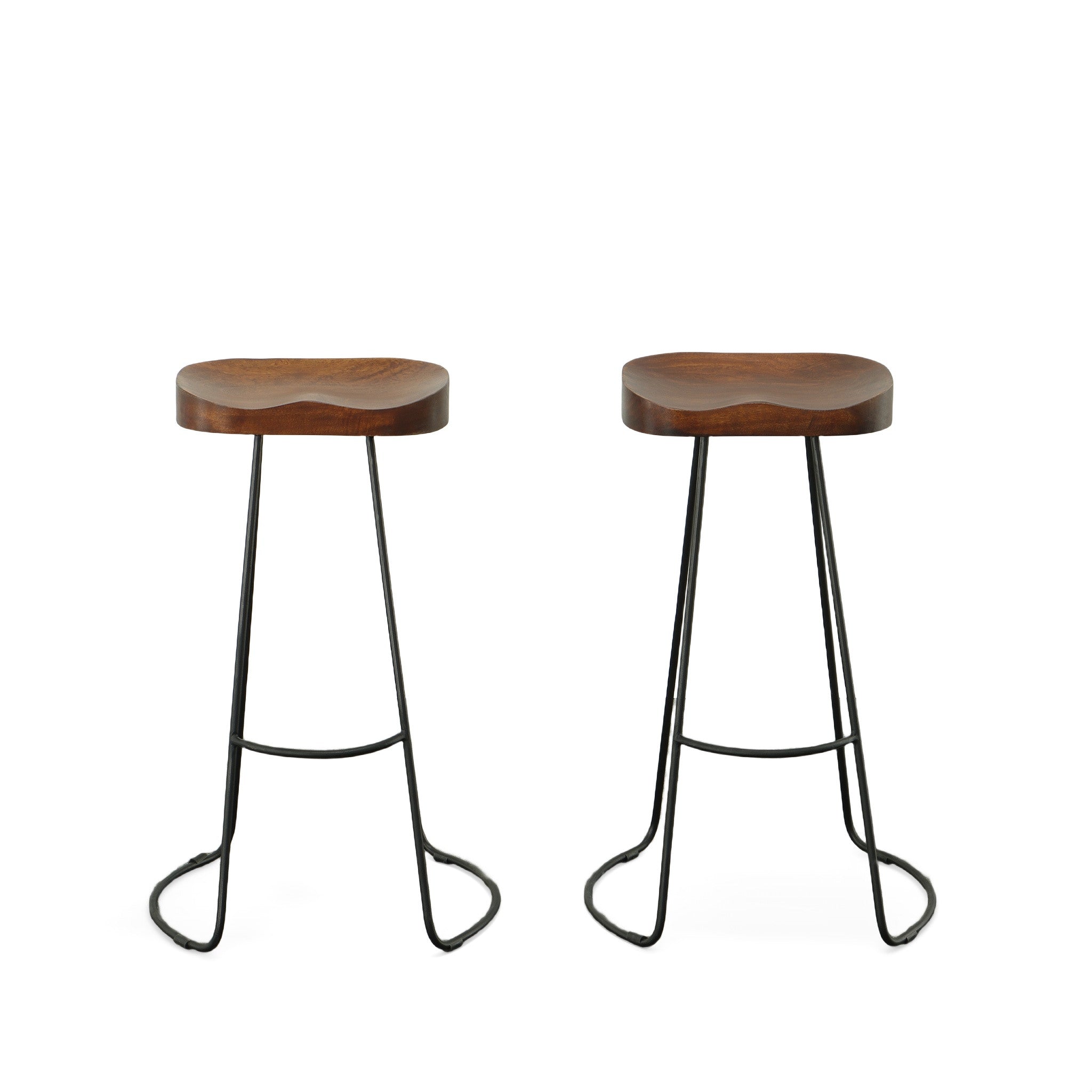 Set of Two 31" Chestnut And Black Steel Backless Bar Height Bar Chairs