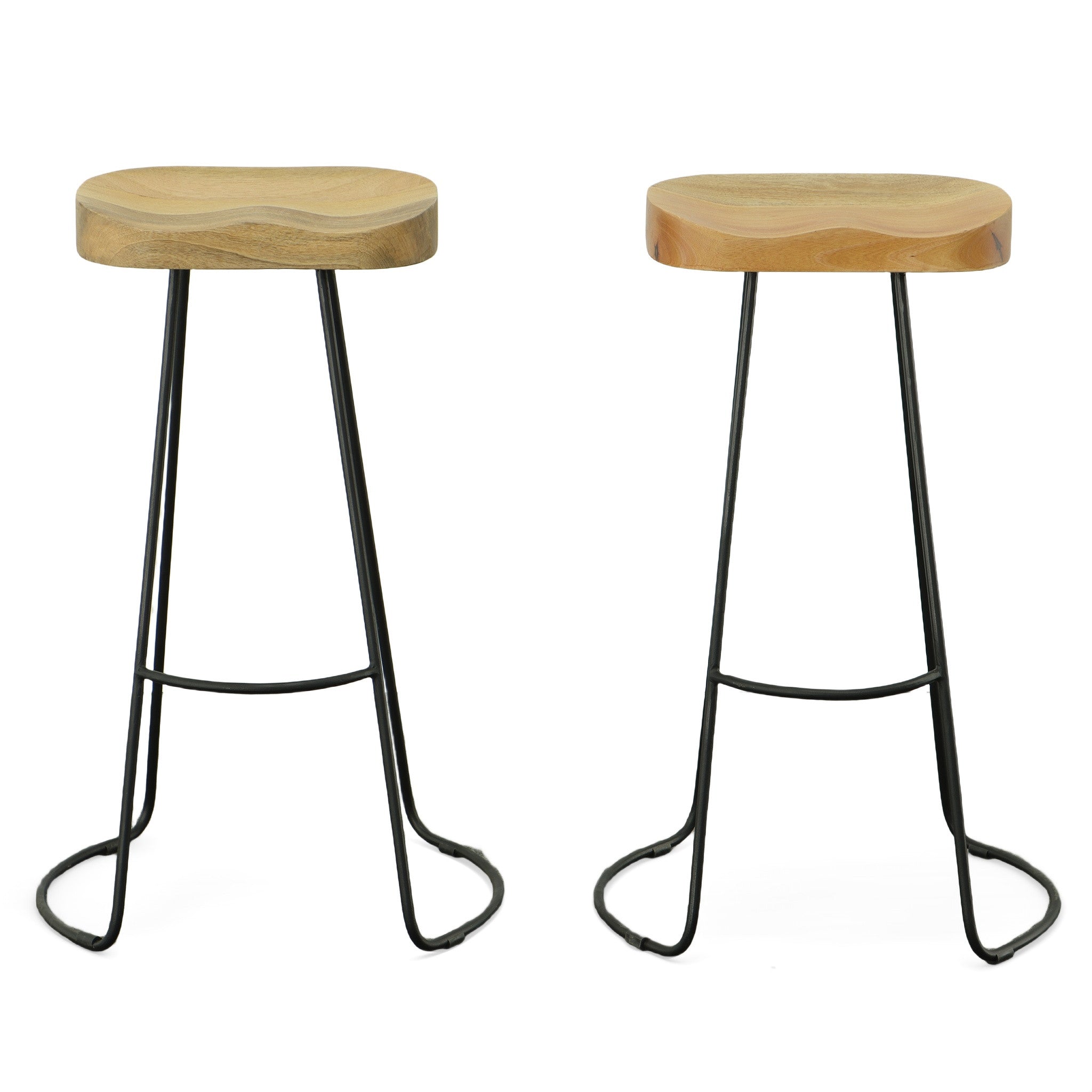 Set of Two 31" Natural And Black Steel Backless Bar Height Bar Chairs