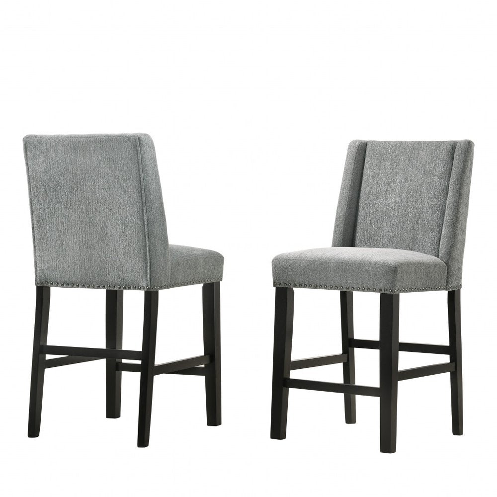 Set of Two 42" Charcoal and Espresso Solid Wood Bar Chairs