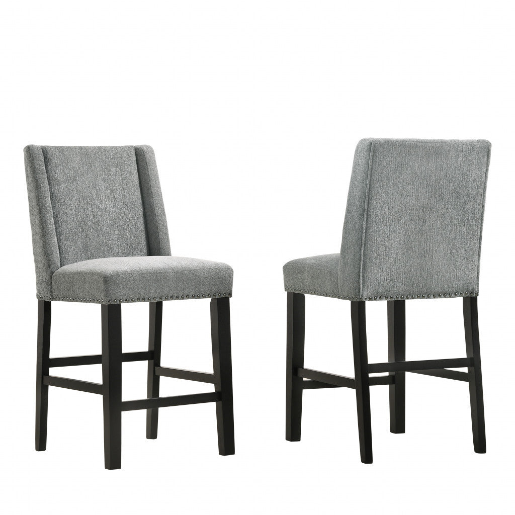 Set of Two 42" Charcoal And Espresso Solid Wood Bar Chairs