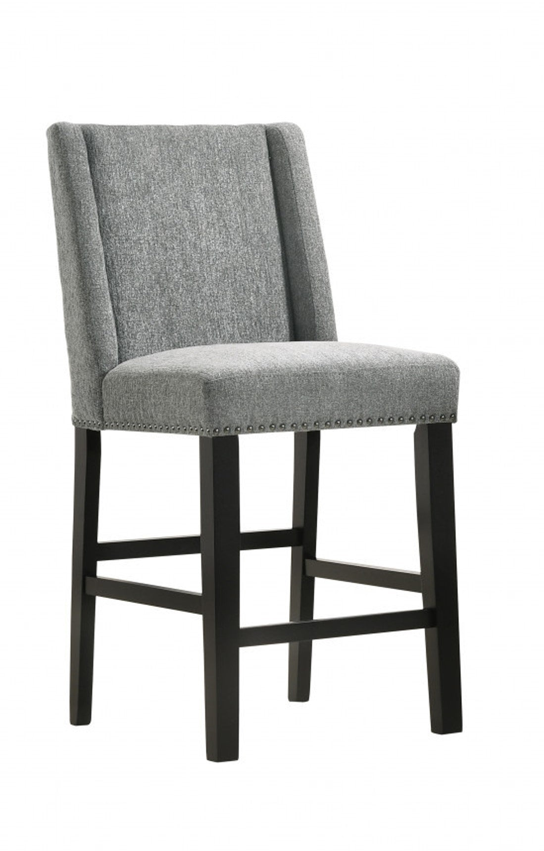 Set of Two 42" Charcoal And Espresso Fabric And Solid Wood Bar Chairs