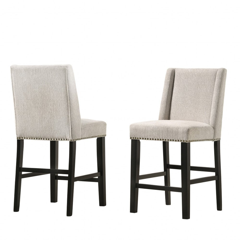 Set of Two 42" Fawn and Espresso Iron Bar Chairs