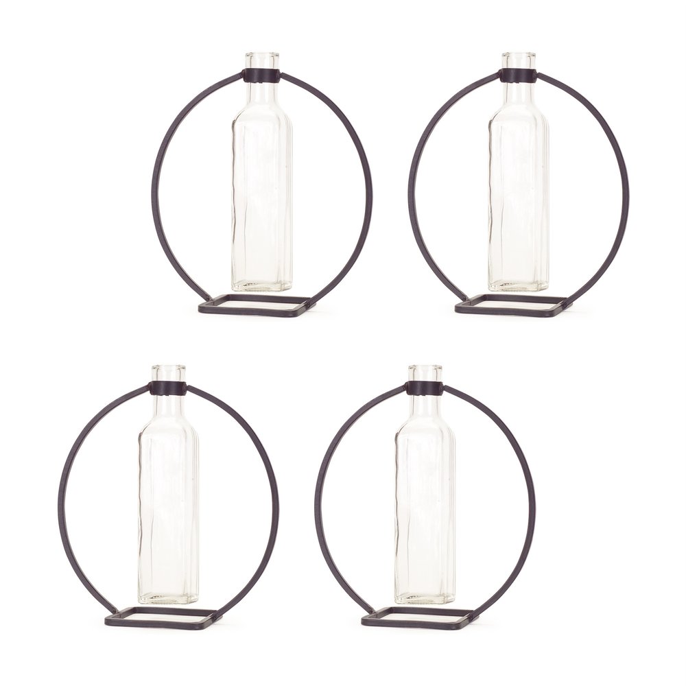 Set of Four Gray Round Metal Wall Vase