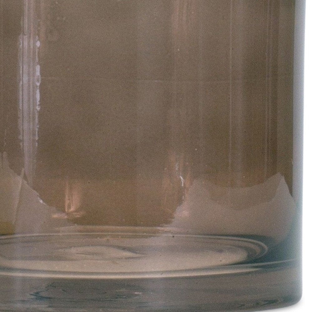 6" Brown Glass Cylindrical Table Vase With Wavy Edge Sculptural Details