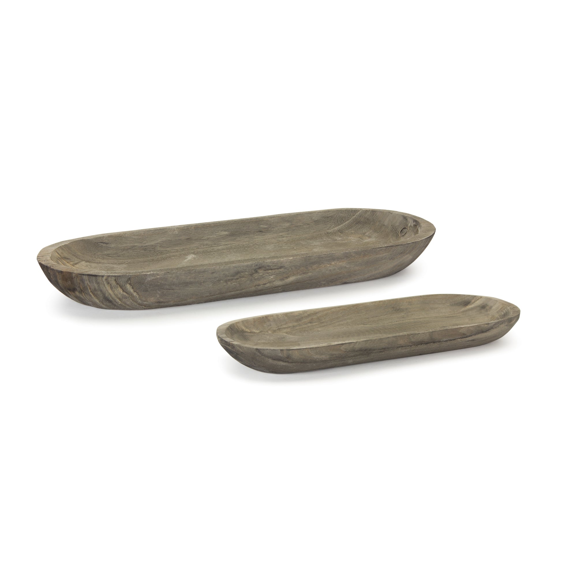 Set Of Two Brown Solid Wood Dish Candle Holders