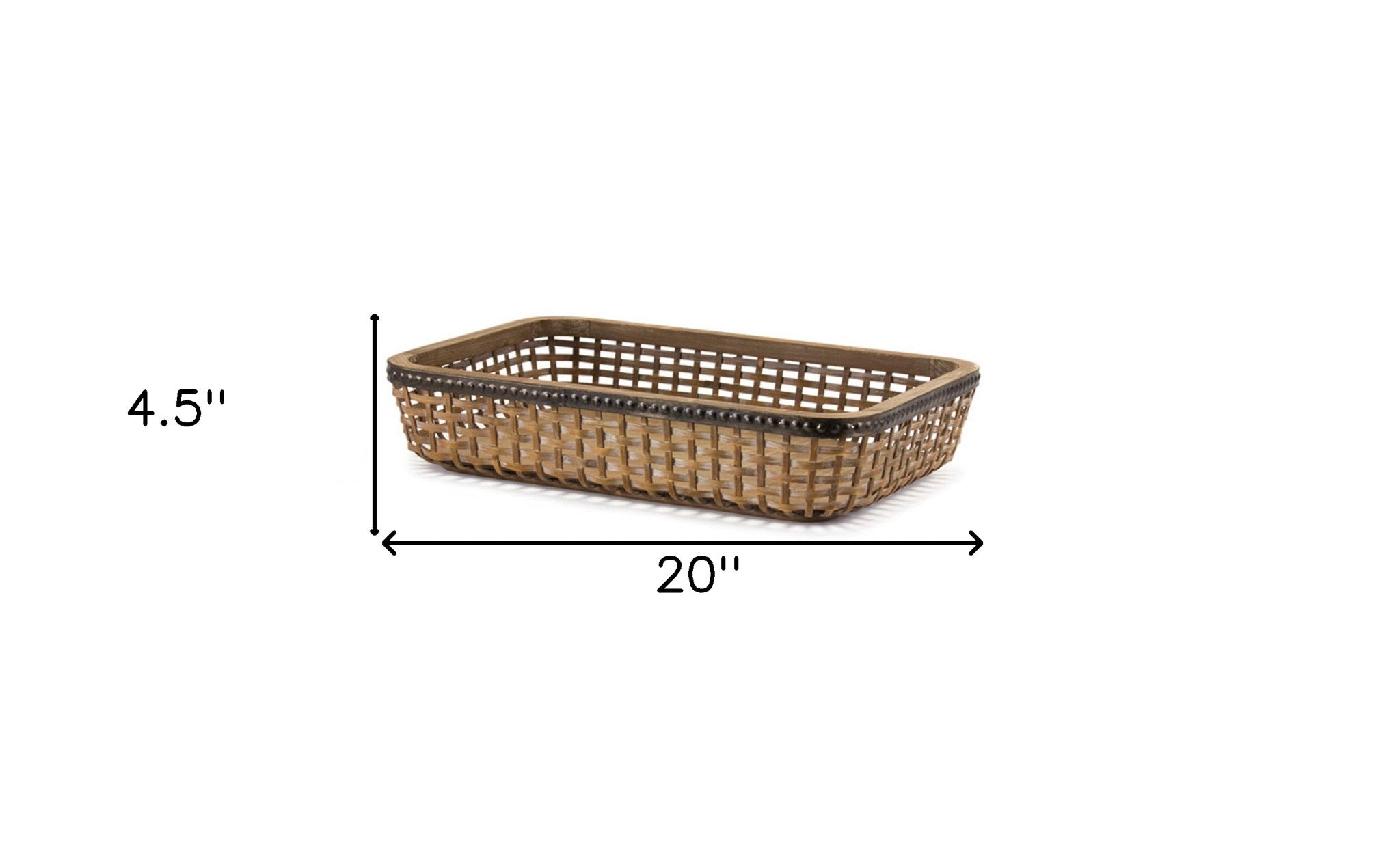 Set of Two Brown Rectangular Woven Bamboo Wood Serving Tray