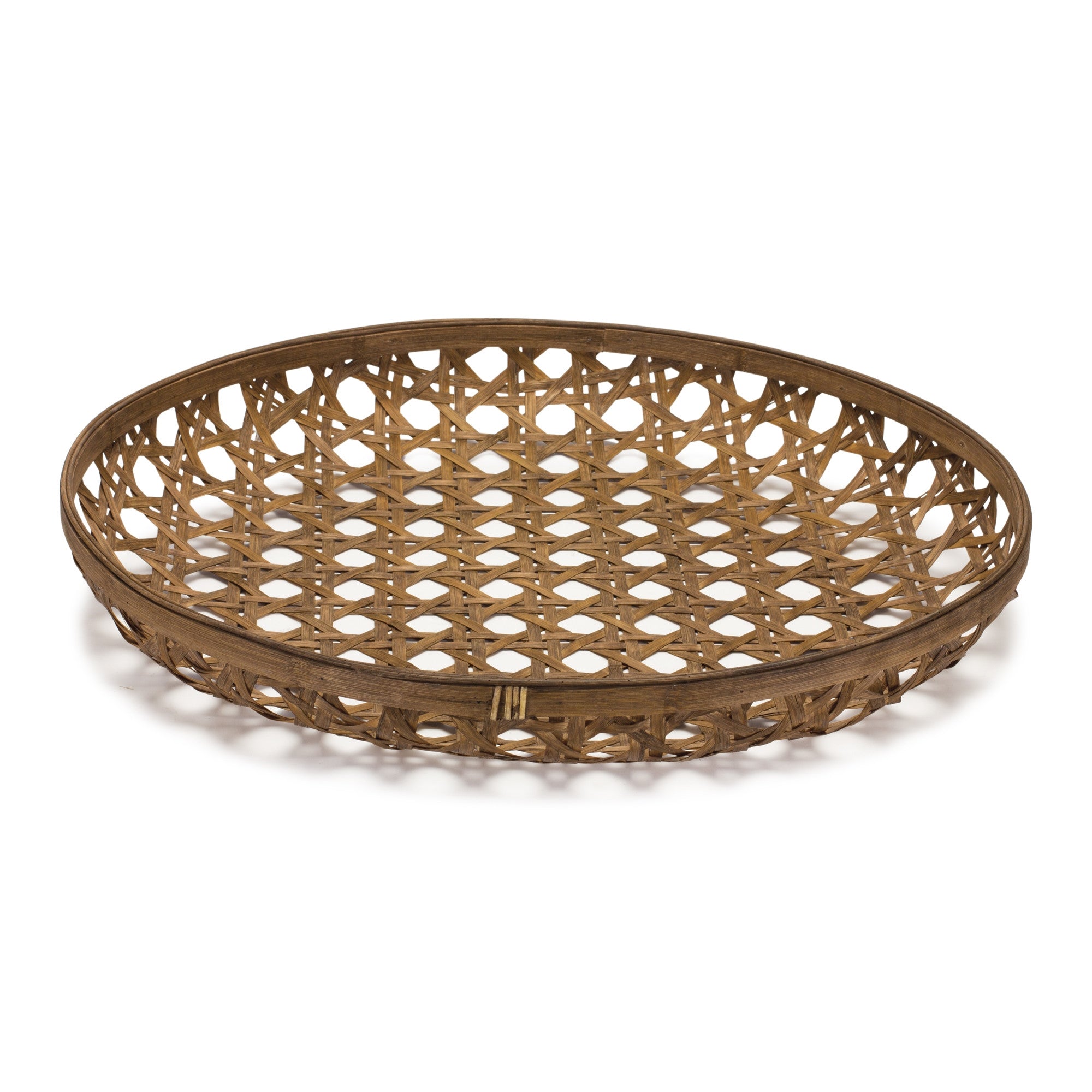 26" Brown Bamboo Weave Round Wood Tray