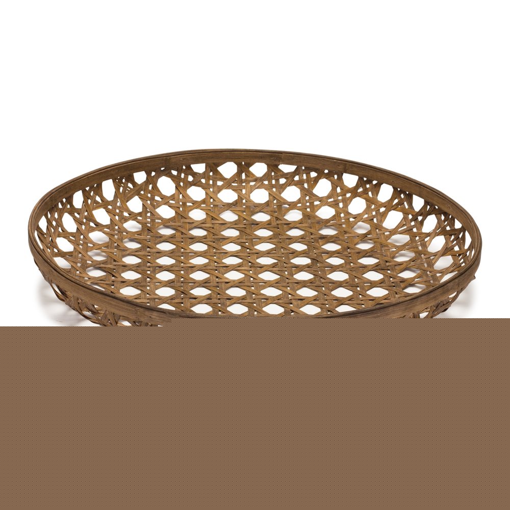 26" Brown Bamboo Weave Round Wood Vanity Tray