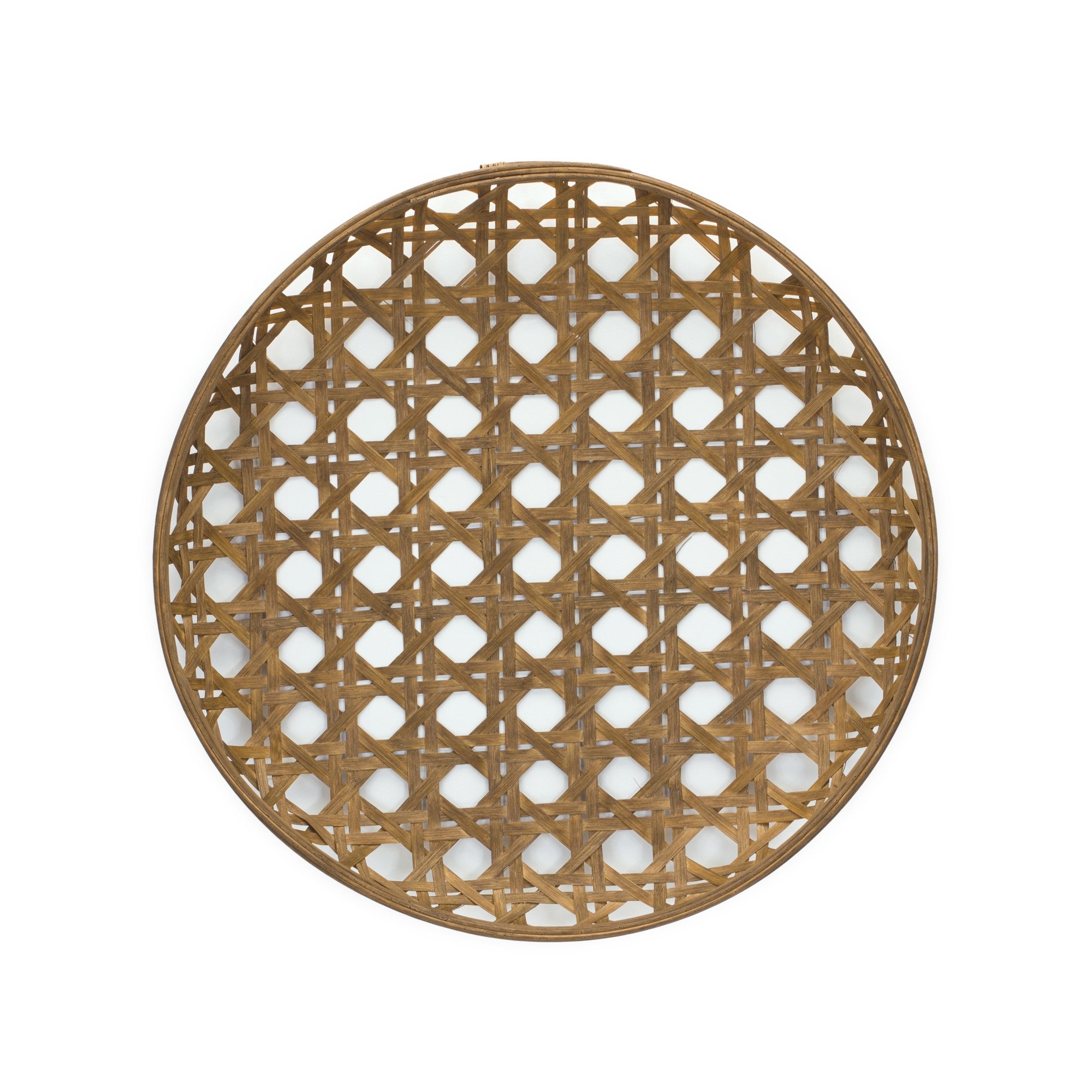 22" Brown Bamboo Weave Round Wood Tray