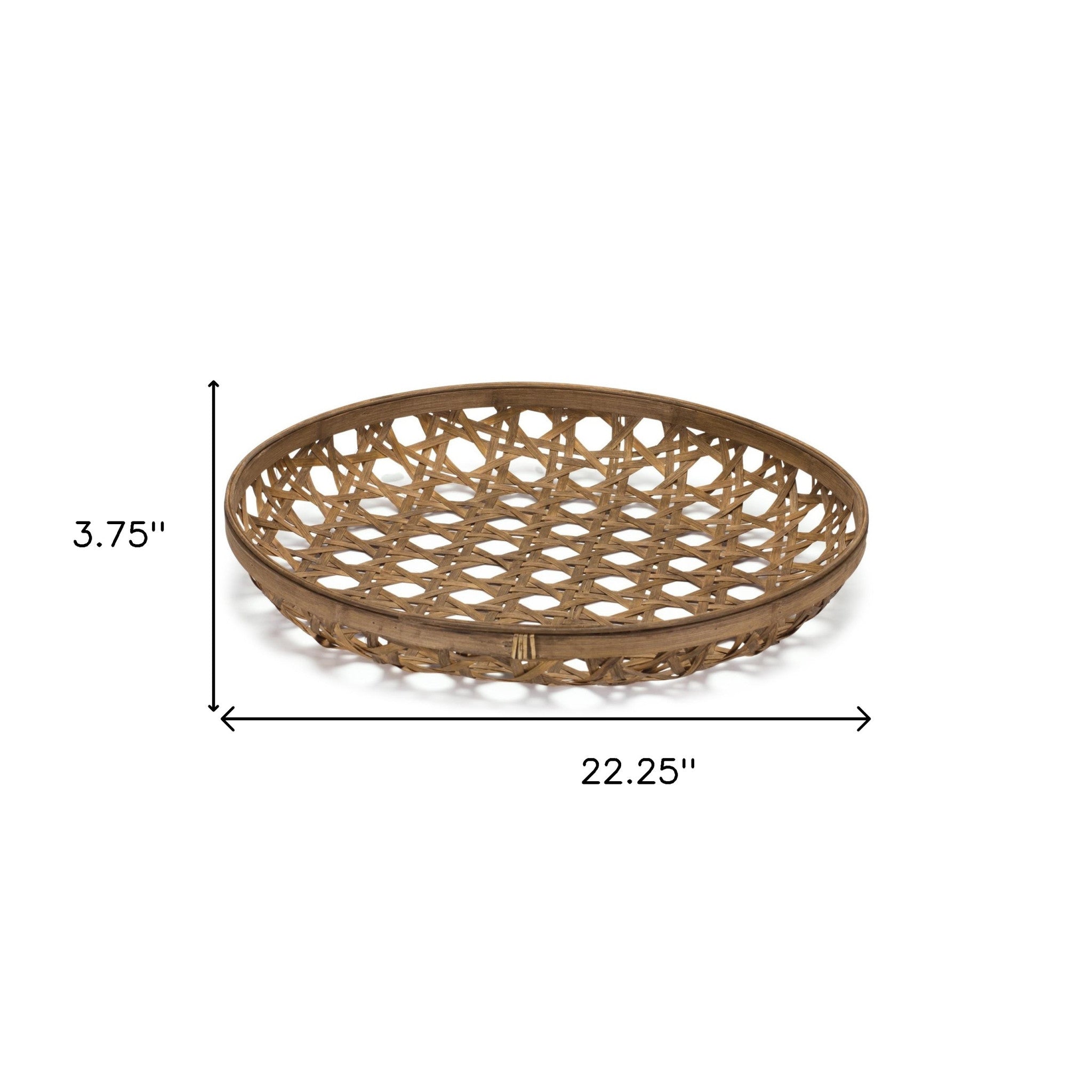 22" Brown Bamboo Weave Round Wood Tray