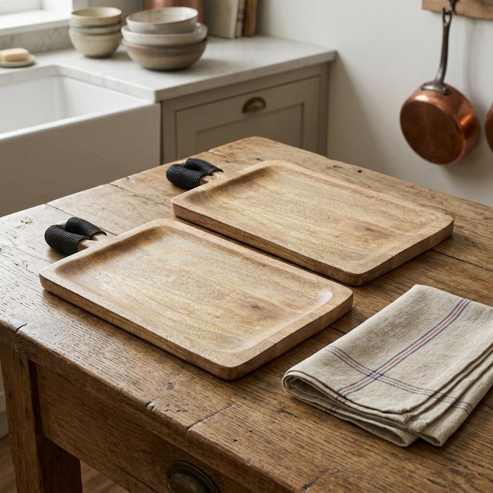 Set of Two Brown Solid Wood Cheese Boards
