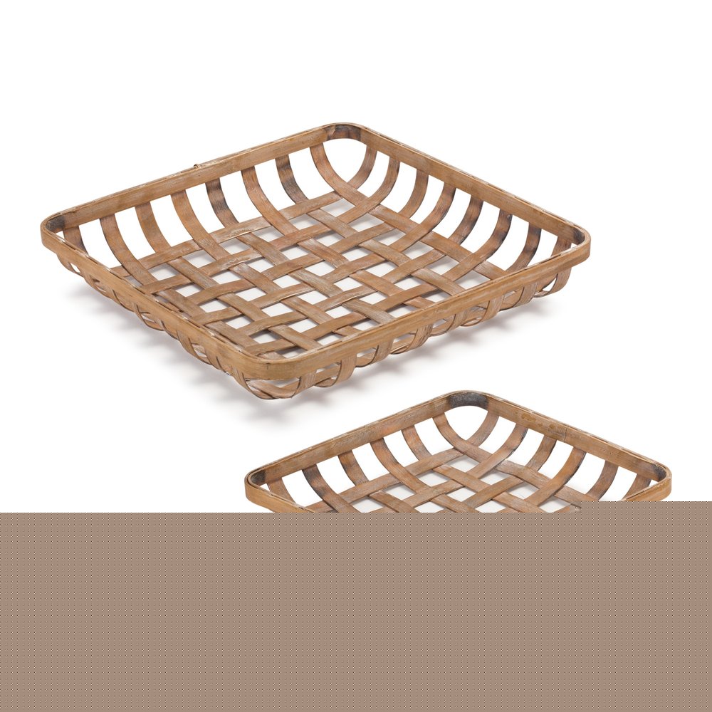 Set of Two Brown Square Bamboo Vanity Tray