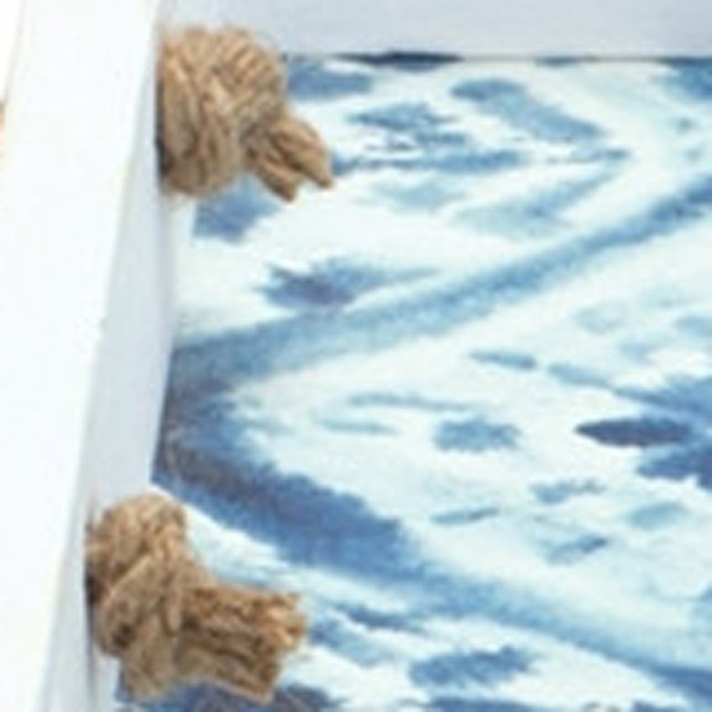 Set of Two White And Blue Solid Wood Geometric Trays With Handles