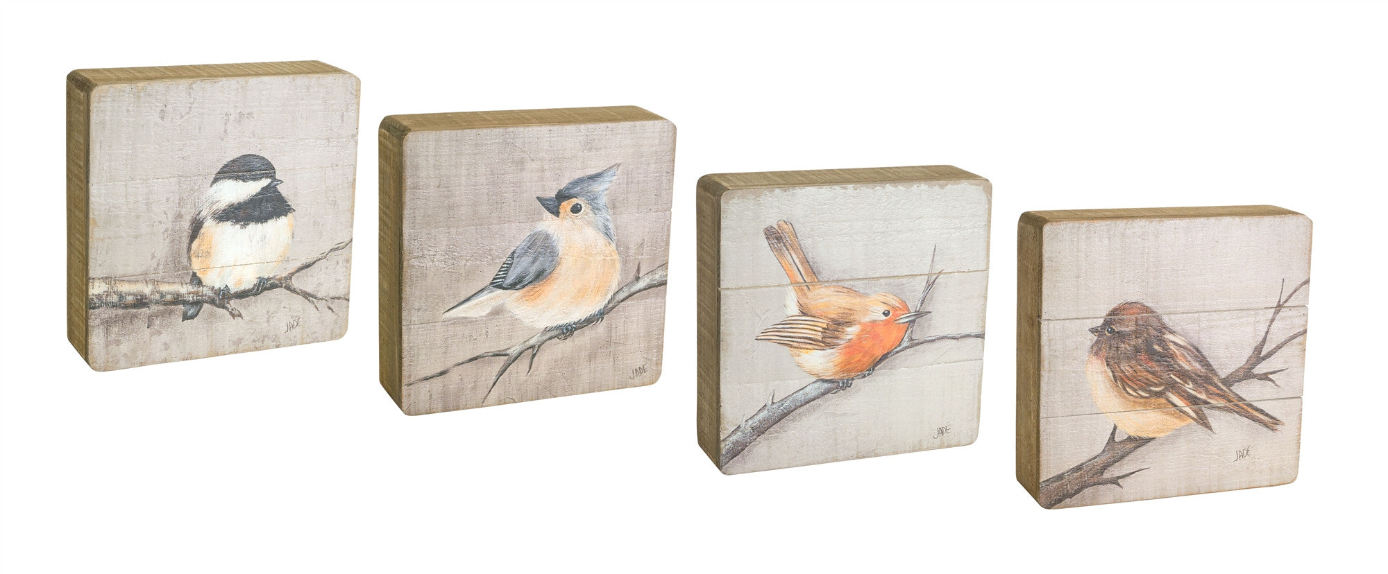 Set Of Four Brown Solid Wood Bird Wall Decor