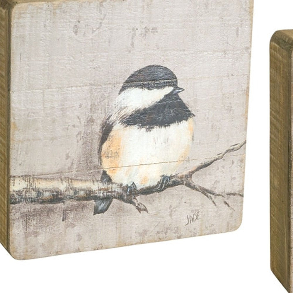 Set of Four Brown Bird Square Wood Plaques Hanging Wall Decor