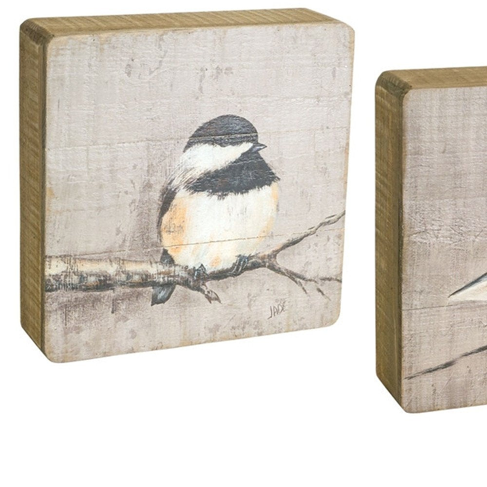 Set of Four Brown Bird Square Wood Plaques Hanging Wall Decor