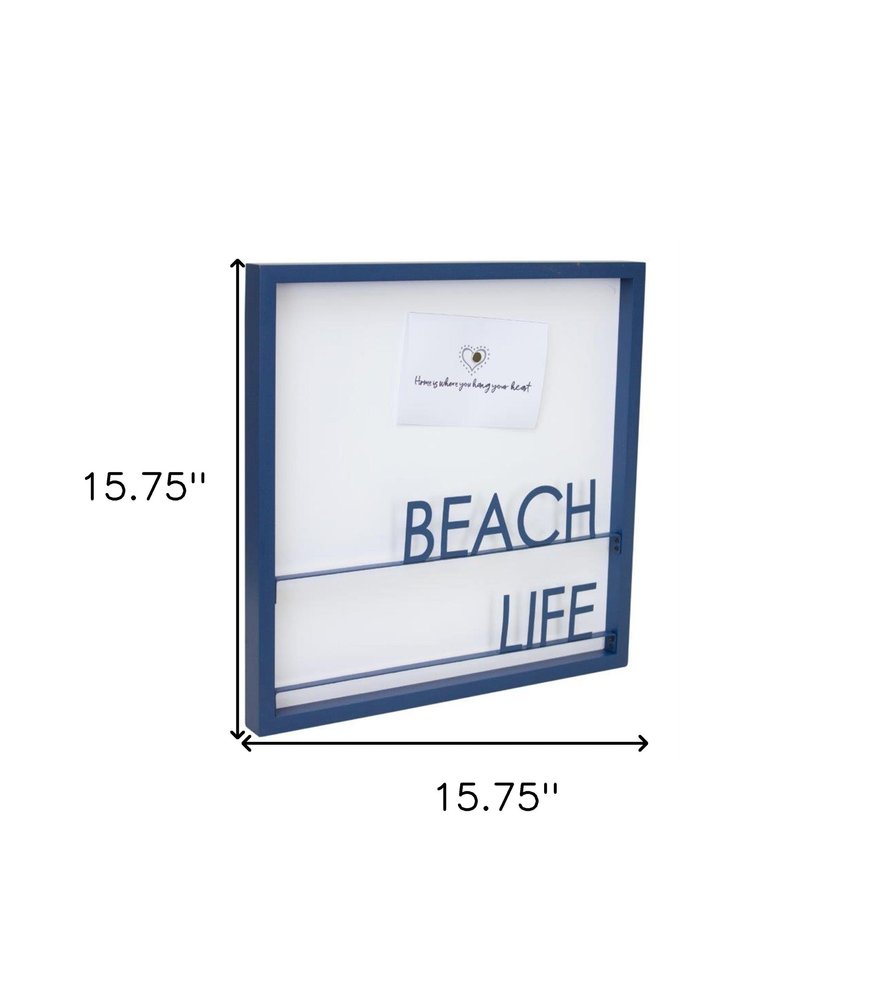 16" X 16" Blue Beach Life Wood and Metal Square Framed Art