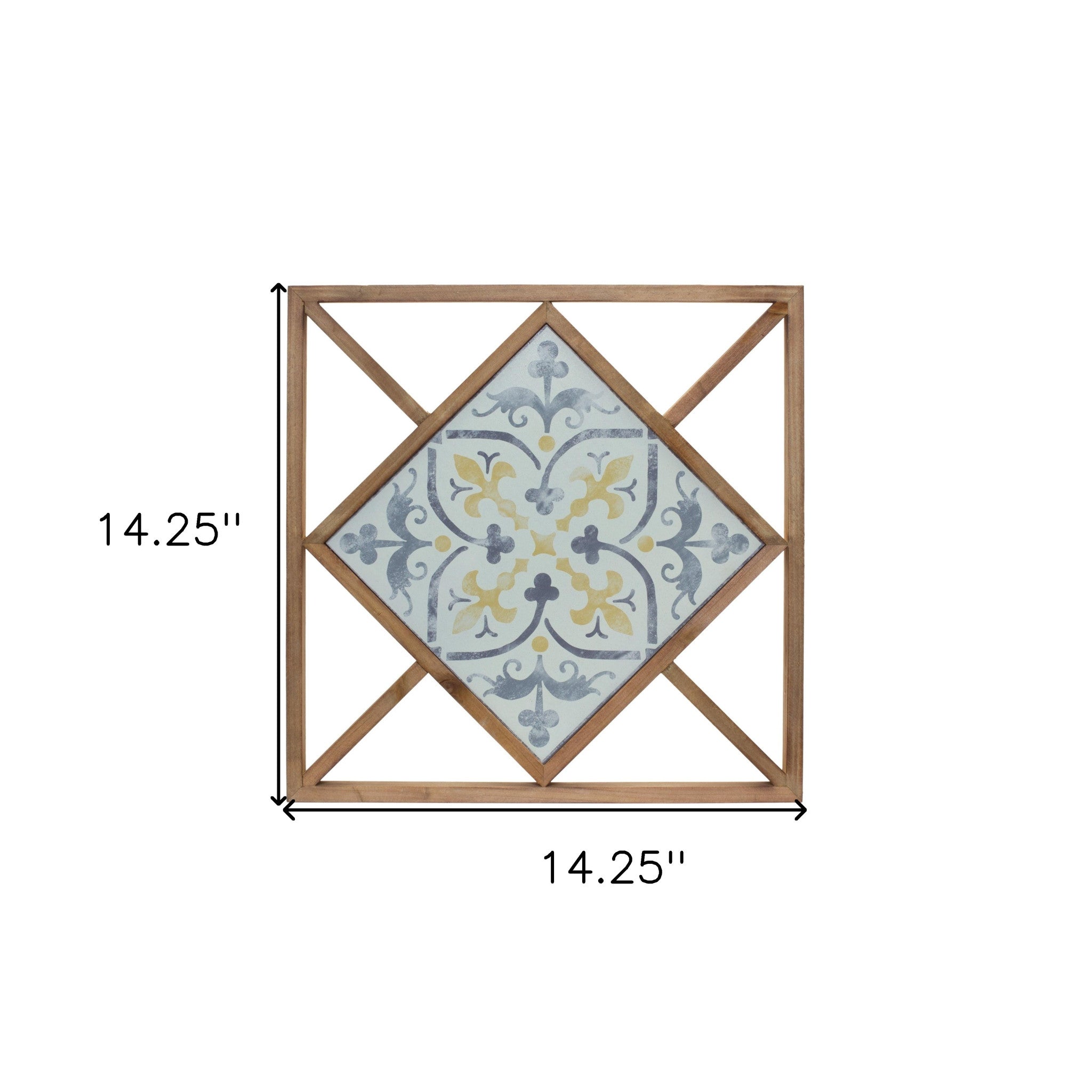 Set of Two White Blue And Brown Floral Wood and Metal Square Framed Art