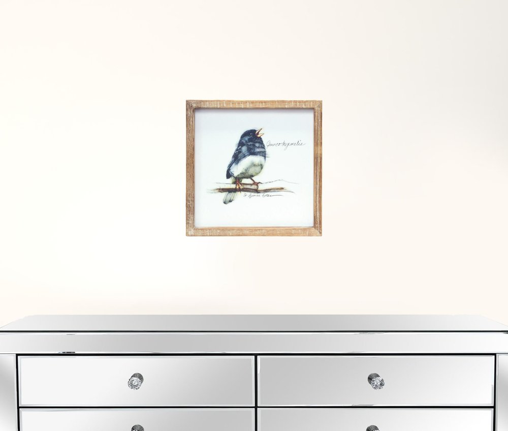 Set of Four Brown Bird Solid Wood Square Framed Art