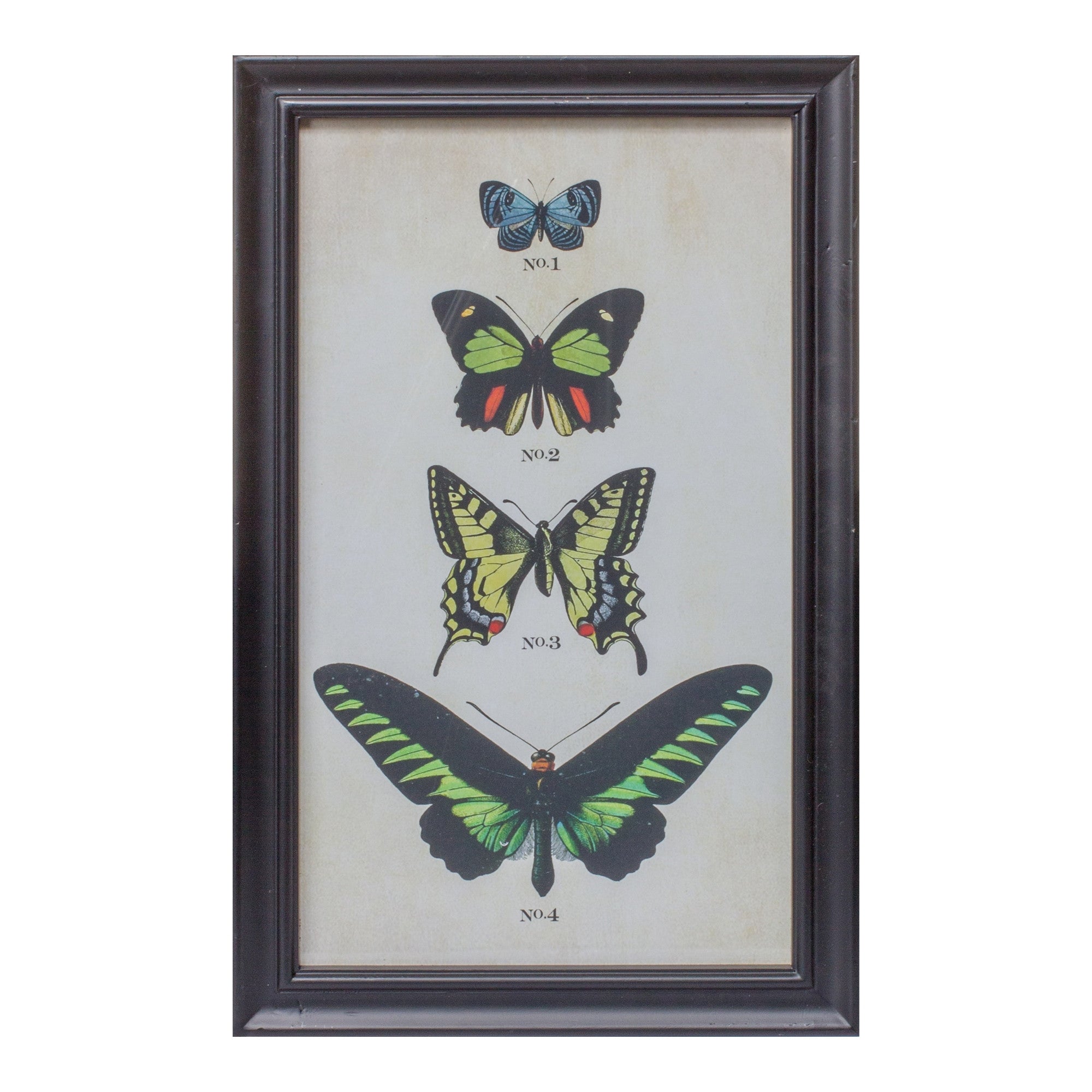 Set of Two Black Blue And Green Butterfly Solid Wood Framed Art