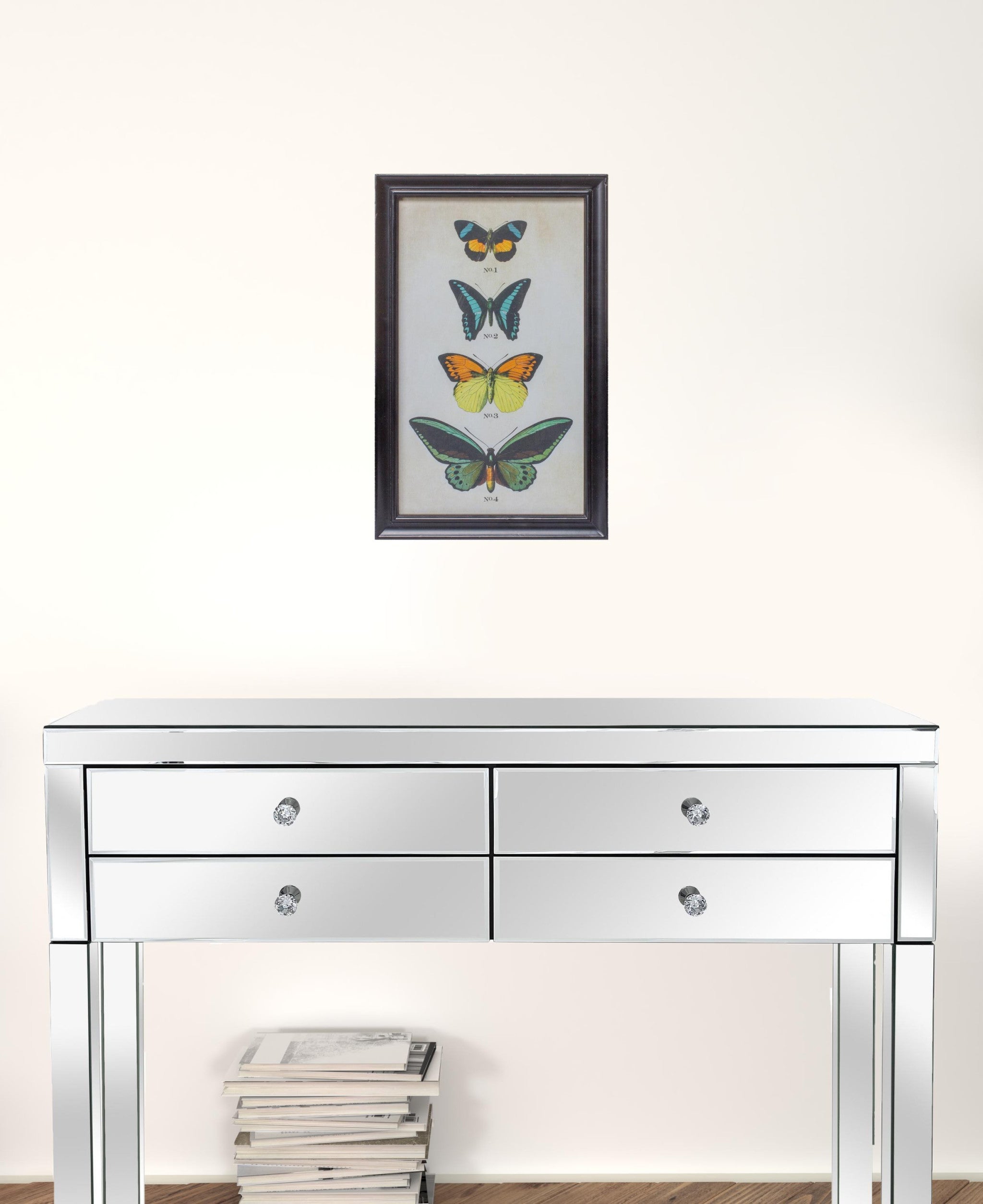 Set of Two Black Blue And Green Butterfly Solid Wood Framed Art