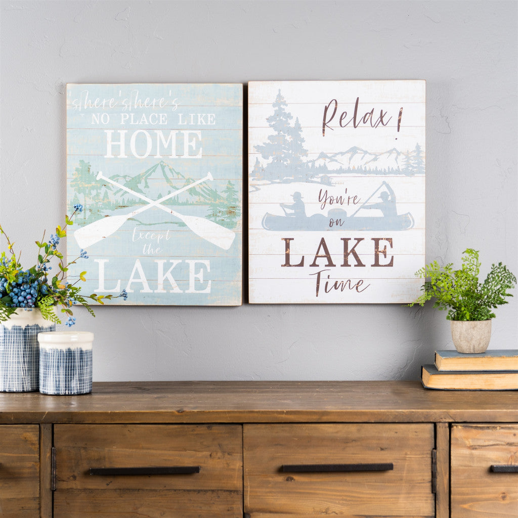 Set of Two White Black And Blue Trees, Lake Lake Wood Framed Art