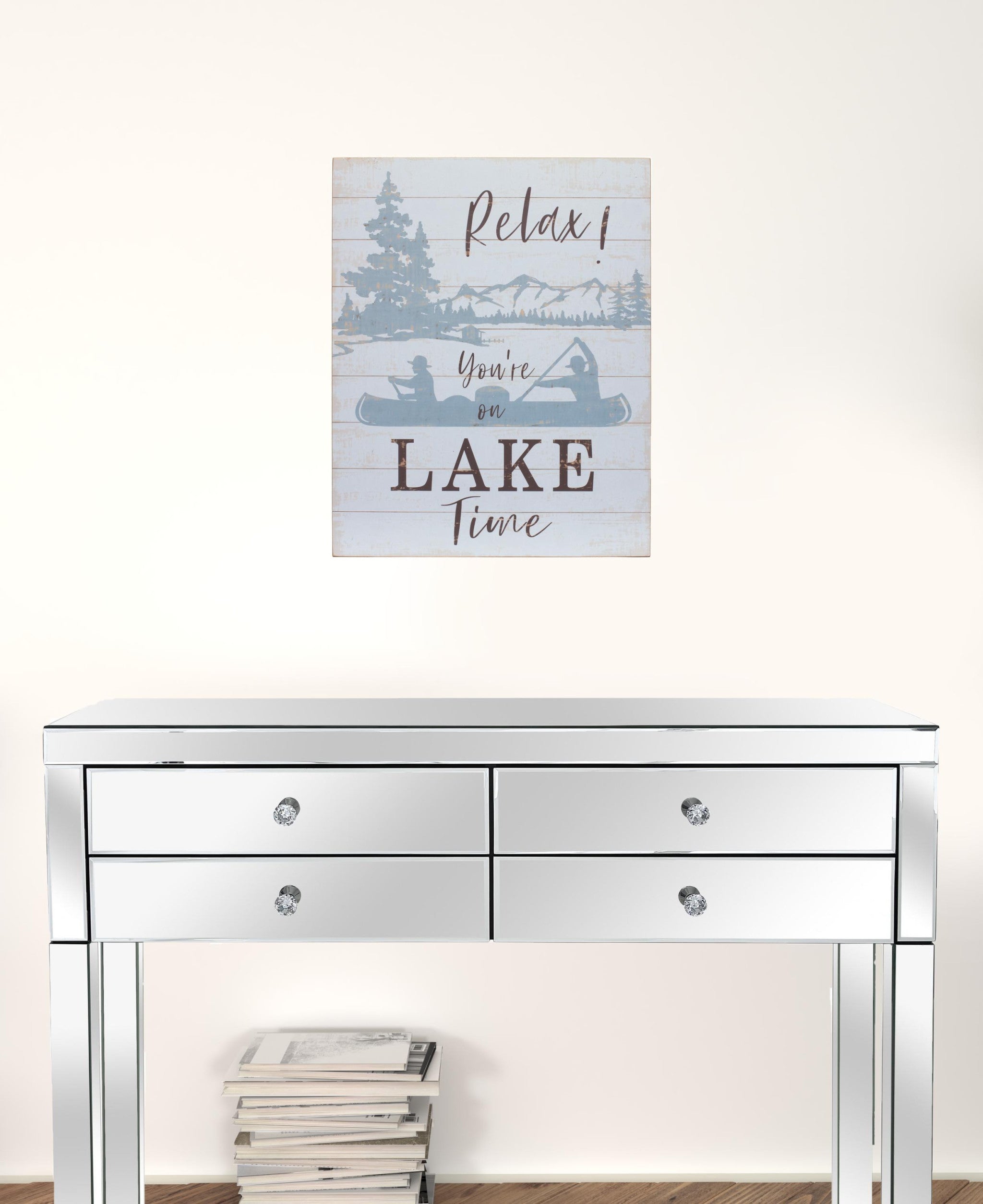 Set Of Two White Solid Wood Lake Wall Decor