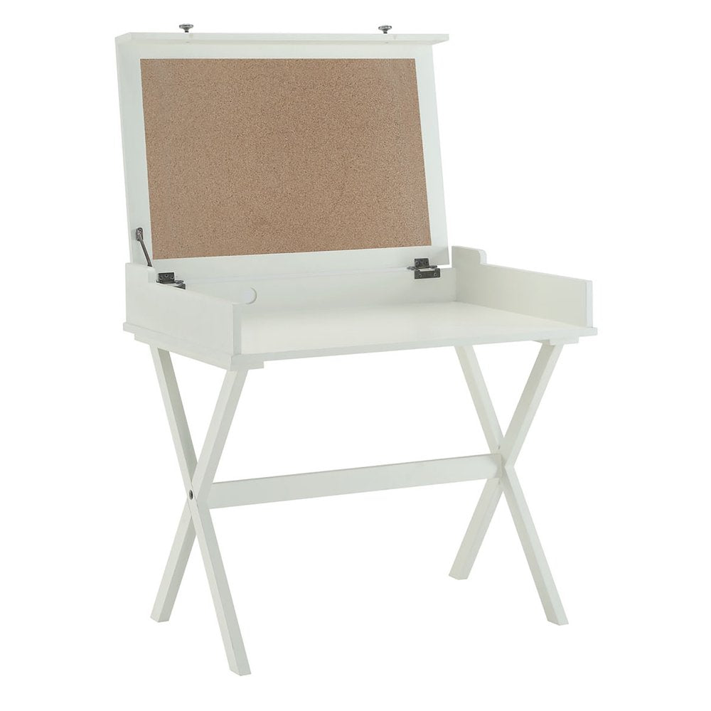 34" Antiqued White Wood Flip Top Desk