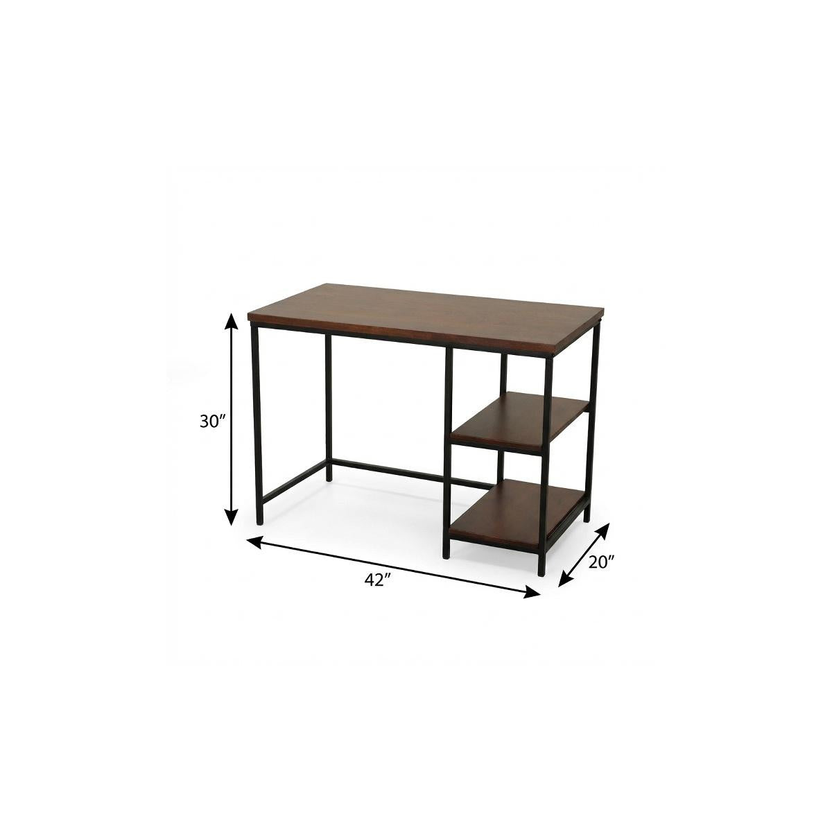 42" Chestnut and Black Solid Wood and Stainless Steel Computer Desk