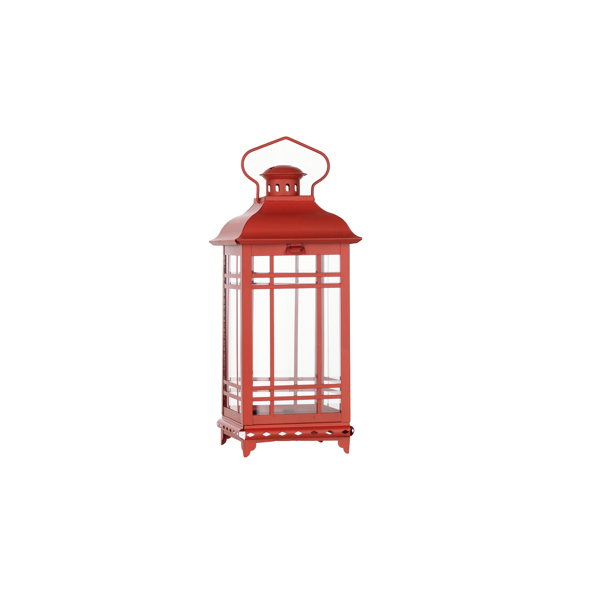 Set Of Three Red Flameless Floor Lantern Candle Holder