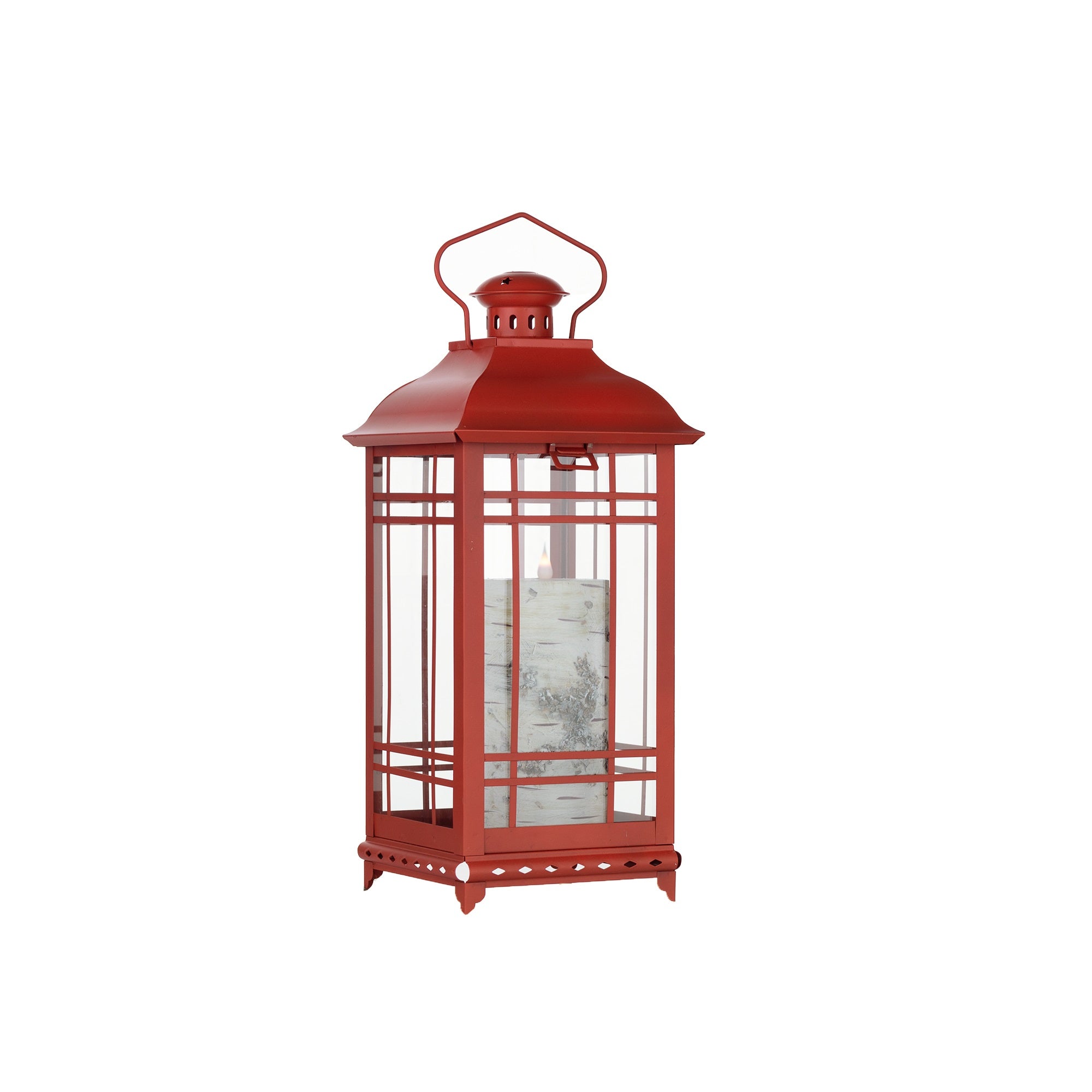 Set Of Three Red Flameless Floor Lantern Candle Holder