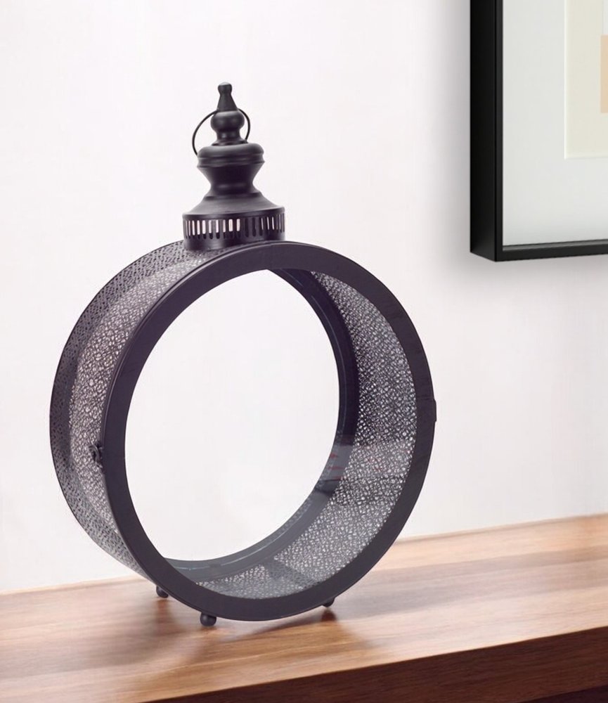 22" Black Distressed Ornate Metal Floor Lantern Candle Holder
