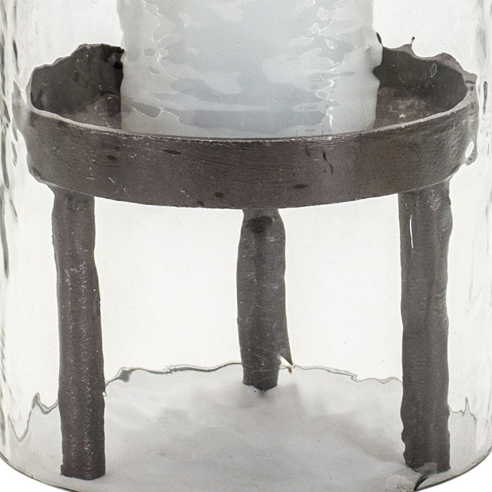 13" Clear and Black Glass and Metal Tabletop Hurricane Candle Holder